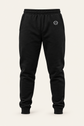 Colore: Nero — Pantaloni jogger in felpa, vista del capo, sfondo avorio, logo originale