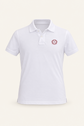 Colore: Bianco — Polo in cotone a maniche corte, vista del capo, sfondo avorio, logo originale