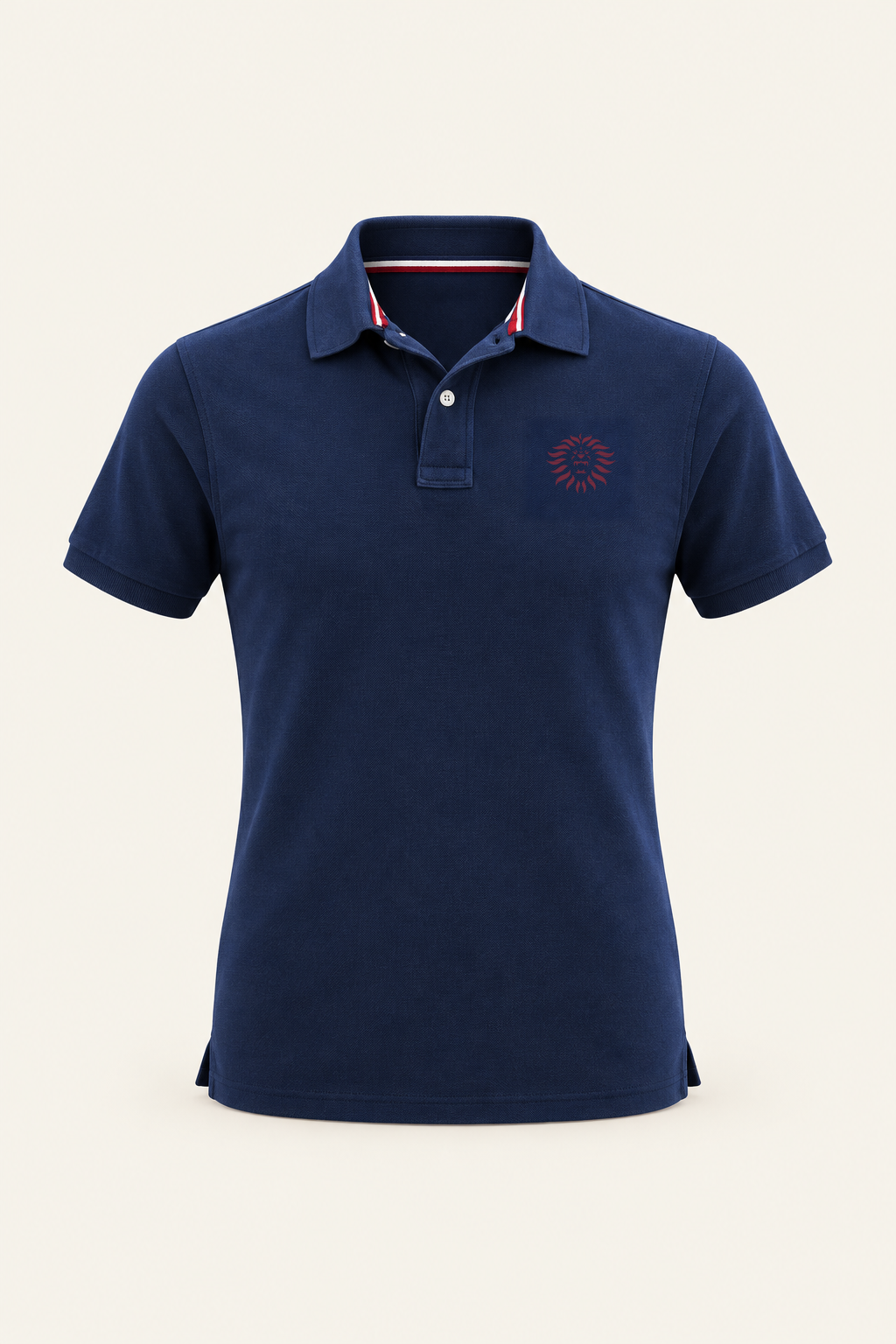 Colore: blu — Polo in cotone a maniche corte, vista del capo, sfondo avorio, logo originale