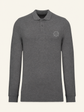 Colore: Grey — Polo in piqué biologico a manica lunga con Leone grigio argento effetto ricamo, su sfondo avorio