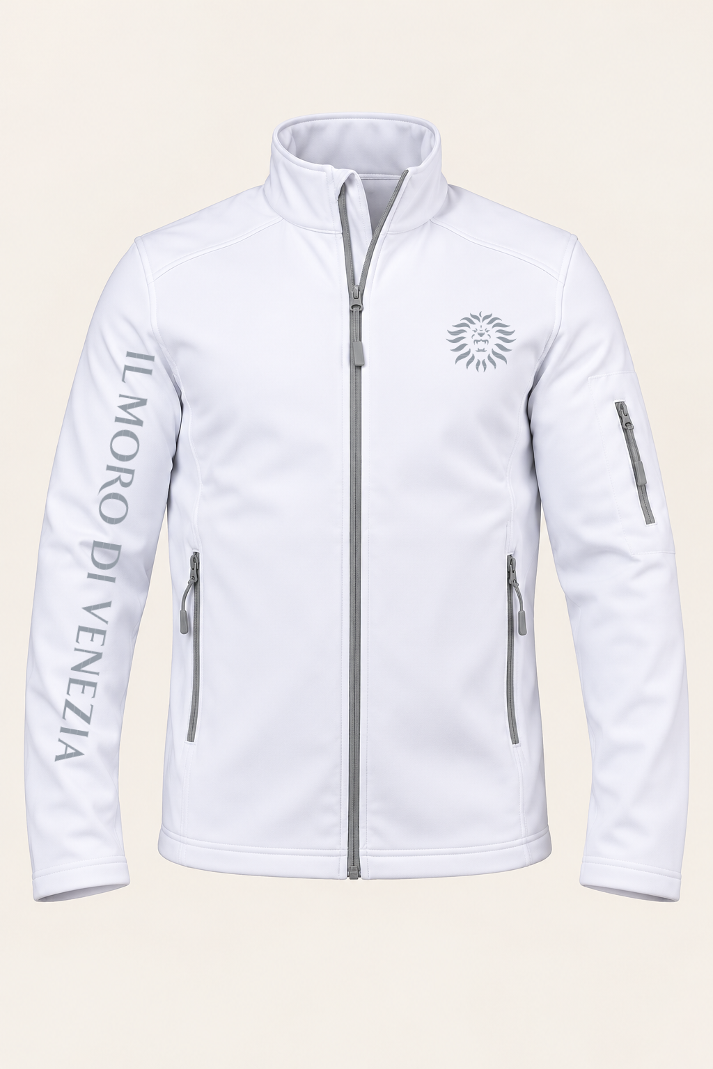 Colore: BIANCO — Giubbotto softshell Il Moro di Venezia, vista del capo, sfondo avorio