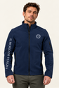 Colore: BLU — Giubbotto softshell Il Moro di Venezia, modello ufficiale, vista indossata, sfondo avorio